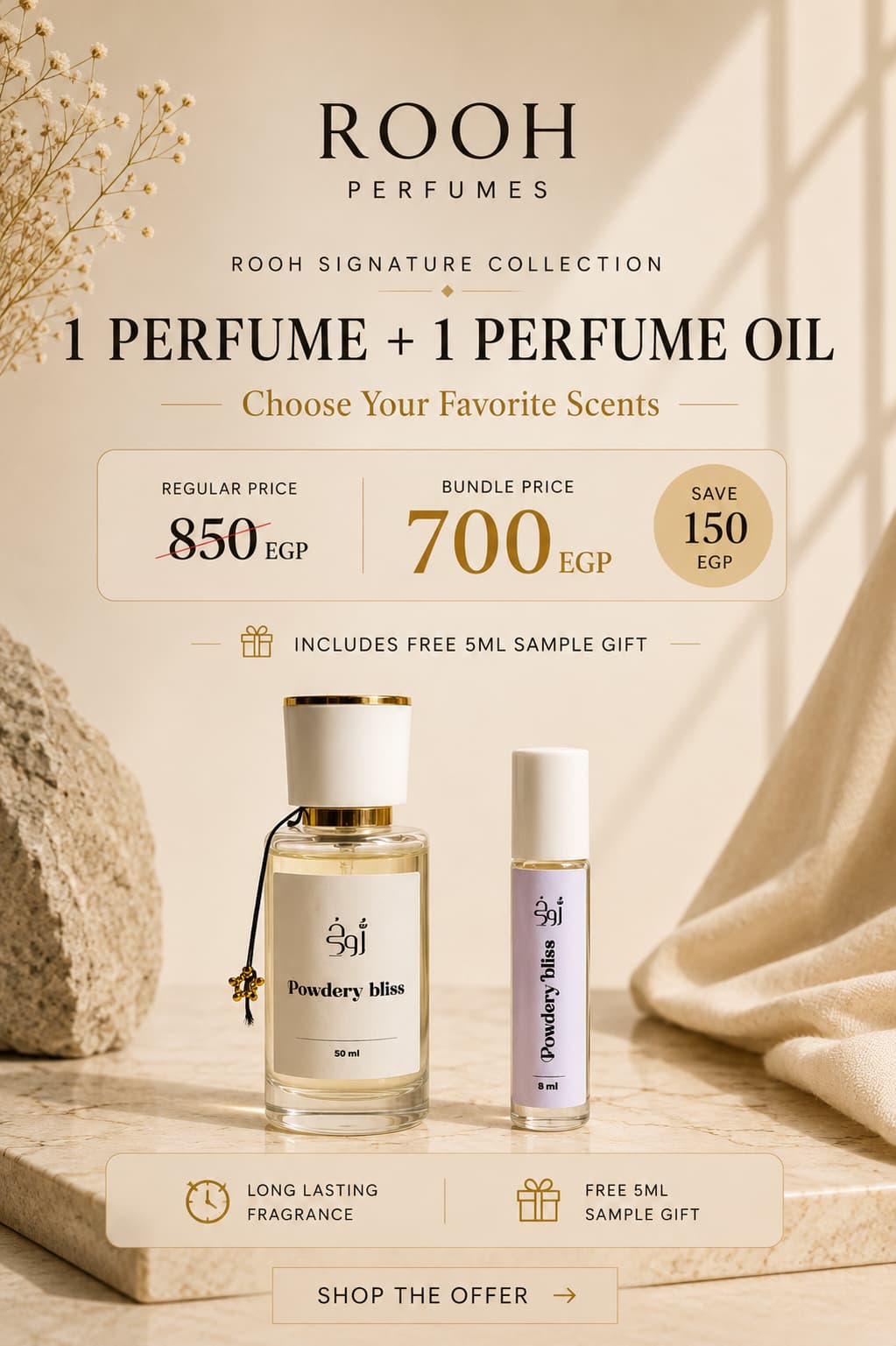 One perfume 50ml + One perfume oil